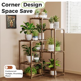 Bamworld Indoor Outdoor Plant Stand Shelf Corner Table 7 Pots Holder for Living Room Multiple Plants Patio Balcony Garden Decor