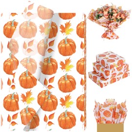 100 Sheet Pumpkin Maple Leaves Tissue Paper, Fall Pumpkin Patterns Gift Wrapping Paper for Fall Season DIY Crafts Thanksgiving Day Party Supplies, 13.8 x 19.7 Inch