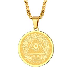 Illuminati Necklaces for Men Women All Seeing Eye of Providence Pendant Coin Occult Esoteric Locket Religious Unisex Protection Jewelry Talisman Amulets Gifts, Gemstone, No Gemstone