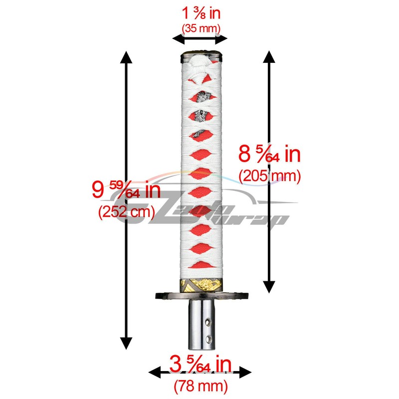 EZAUTO WRAP 20cm White Red Shift Knob Samurai Sword Alloy