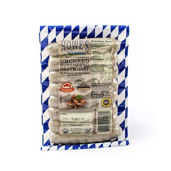 Howe's Uncured Nuremberg Bratwurst IGP (Bavarian Breakfast Links) (7 ounce) - Pack of 3