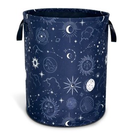Night Sun Stars Moon Laundry Basket Universe Celestial Oxford Cloth Laundry Hamper With Handle Foldable Portable Clothes Storage Basket 18.9 X 16.5 Inch Storage Bag For Laundry Room/Bathroom/Bedroom