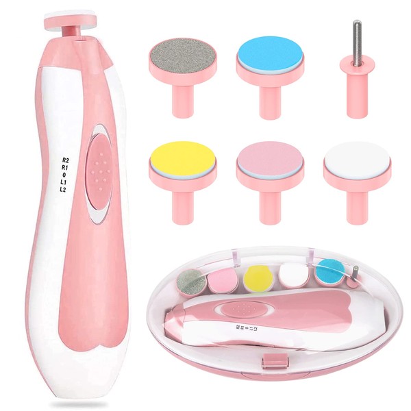 Electric Baby Nail Trimmer, 6 in 1 Safety Baby Nail File with LED Light Whisper Quiet Nail File Kit Clipper for Toes and Fingers (Pink)