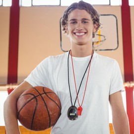 Zuazaor 5 Pcs Loud Plastic Emergency Whistle with Lanyard for Outdoor Activities, Coach Trainning Whistles Party Whistles for School Sports and Kids Parties Gift Boxes Fillers (red)