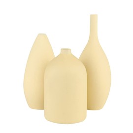 Speack Ceramic Small Vase Set of 3, Farmhouse Coffee Table Decor Book Shelf Decorative, Yellow