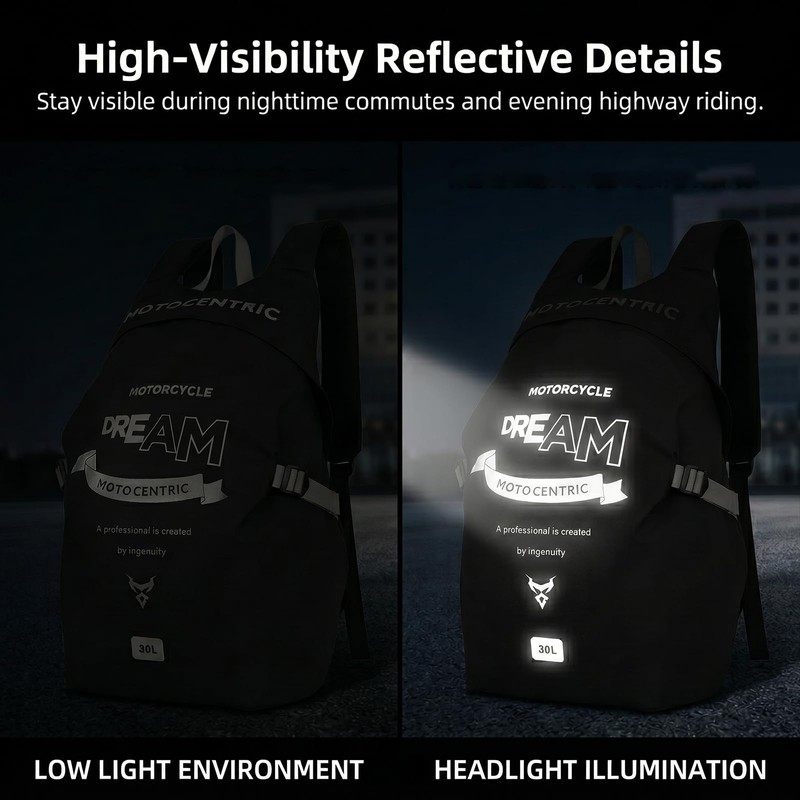 Waterproof Motorcycle Backpack, 30L Helmet Bag with Laptop Pocket, Gray