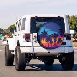 Foruidea Palm Tree Tropical Sunset 3 Spare Tire Cover with Backup Camera Hole Wheel Tire Cover Fit Trailer, RV, SUV and Many Vehicle 17inch