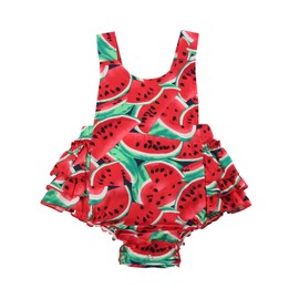 Baby Girl's Floral Print Ruffles Romper Summer Clothes with Headband