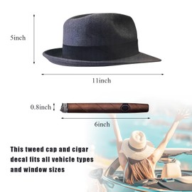 DXNQ Fedora and Cigar Window Decal, Funny Driving Fake with Hat and Cigar Car Stickers, Waterproof Driving Crooner Decals for Vehicle Window Windshield, Car Decor Accessories (Style A)