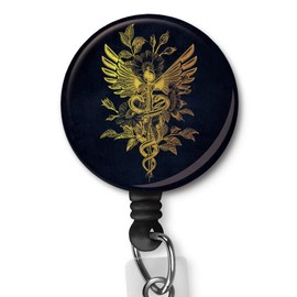 HETANEH Gold Caduceus Nurse Badge Reels Retractable with Alligator Clip Office Employee ID Name Card Holder Doctor Teachers Students Women Men for Graduation