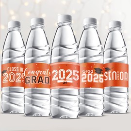 Outus 39 Pcs Graduation Decorations Water Bottle Labels 2025 Congrats Grad Stickers Class of Party Supplies for High School College Nursing Doctorate Graduation Celebration(Orange)