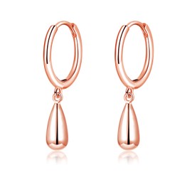 Loutade Silver Hoop Earrings for Women Girls, 925 Sterling Silver Hoop Earrings with Teardrop Dangle, Minimalist Dainty Earrings Rose Gold Charm Dangling Cuff Sleeper Earrings Trendy Jewelry Gifts