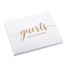 Lillian Rose White Minimalist Simple Elegant Chic Wedding Registry Guestbook with Gold Writing, 0.75"x8.5"x6.8",GB110