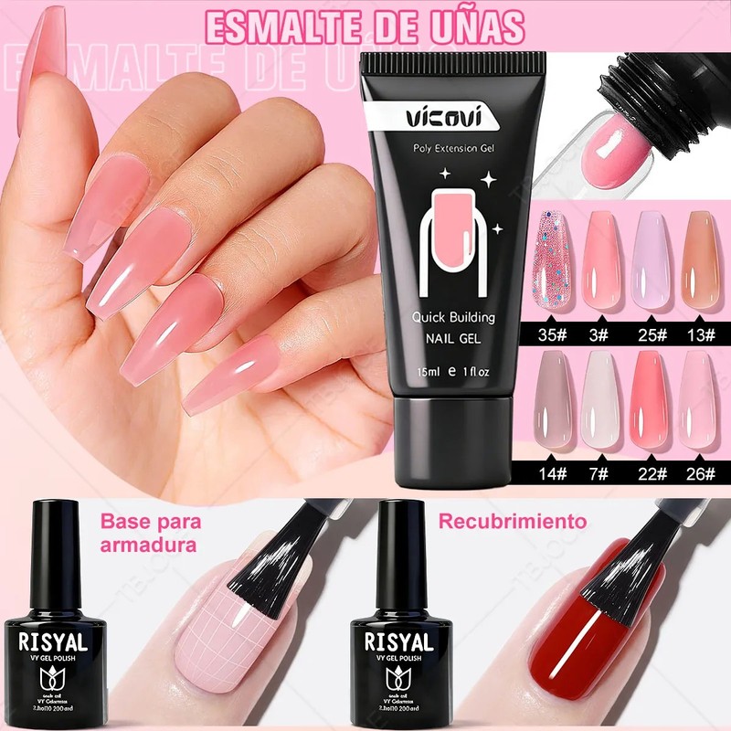 Kit Gel De Extención De Uñas Esmaltes Mate Cepillo Manicure