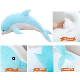 Tikwisdom Plush Toy Dolphin, Dolphin Plush Cushion, Super Soft Doll, Sea Animal Plush Toy, Children's Sleeping Pillow Gift (Blue, 50 cm Long)