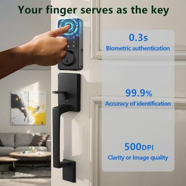 Smart Front Door Lock Handle Set - Keypad Door Lock with 2 Handles Fingerprint Keyless Entry Smart Locks Handle Kit, Electronic Smart Deadbolt with Auto Lock, Code, APP for Home, Apartments