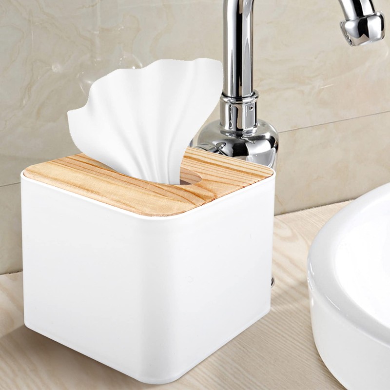 Plomevry Square Tissue Box Tissue Box with Wooden Lid Household