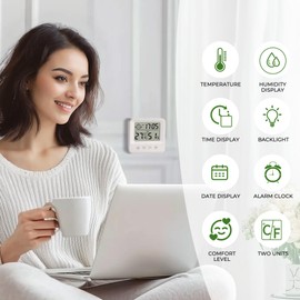 Baby Room Thermometer with Wall mountable or Table mountable, Temperature Sensor, Hygrometer, Comfort Level, with Clock and Backlight