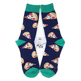 Aesthetinc Men Pizzas Fast Junk Food Fun Novelty Cotton Crew Socks L 1 pair (Navy)