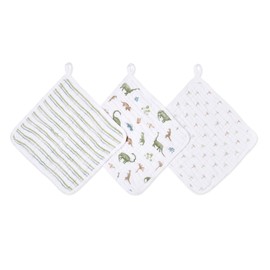 aden + anais essentials dino jungle EWCC30015 10x10 Muslin Cotton Wash Cloth Set of 3 Loops Towel Gauze Handkerchief Girls Boys Baby Gift Baby Shower Gift