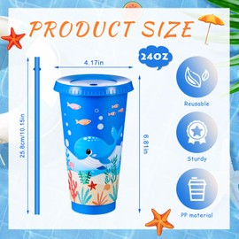 Chuangdi 12 Pcs Under The Sea Party Cups 24 oz Reusable Plastic Tumblers with Lids and Straws Themed Drinking Cups for Birthday Decorations Ocean Sea Party Favors Supplies Gifts