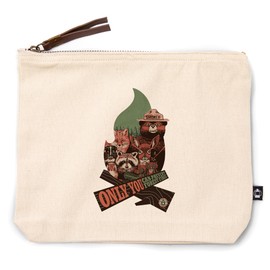 Lantern Press Smokey Bear and Woodland Creatures, Only You Can Prevent Wildfires, 100% Cotton Zipper Pouch, Travel Accessory, Go Bag