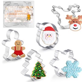 Christmas Cookie Cutters, 5 Pieces Holiday Cookie Cutters Shape Gingerbread Men,Christmas Tree,Snowflake,Santa Face and Reindeer Face for Baking Decorative Party