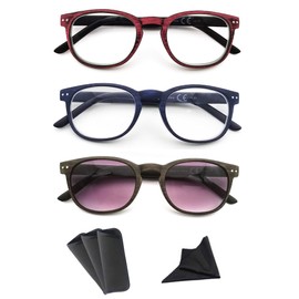 HAPJOYS Reading Glasses Men Women Wood Grain Pattern Readers +0.5 With Sunglasses Readers 3 Pack
