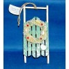 Gerson WOODEN SLED TEAL GREEN,CREAM W/BOTTLE BRUSH WREATH CHRISTMAS ORNAMENT