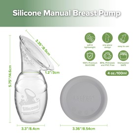 haakaa - Extractor de leche manual de 4 onzas/100 ml (Gen.1) y juego de tapas de silicona, para lactancia materna, mamá recoge leche materna, silicona de grado alimenticio
