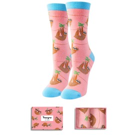 HAPPYPOP Sloth Gifts for Women Girls, Sloth Socks Funny Novelty Crazy Fun Silly Socks in Pink, Christmas Stocking Stuffers