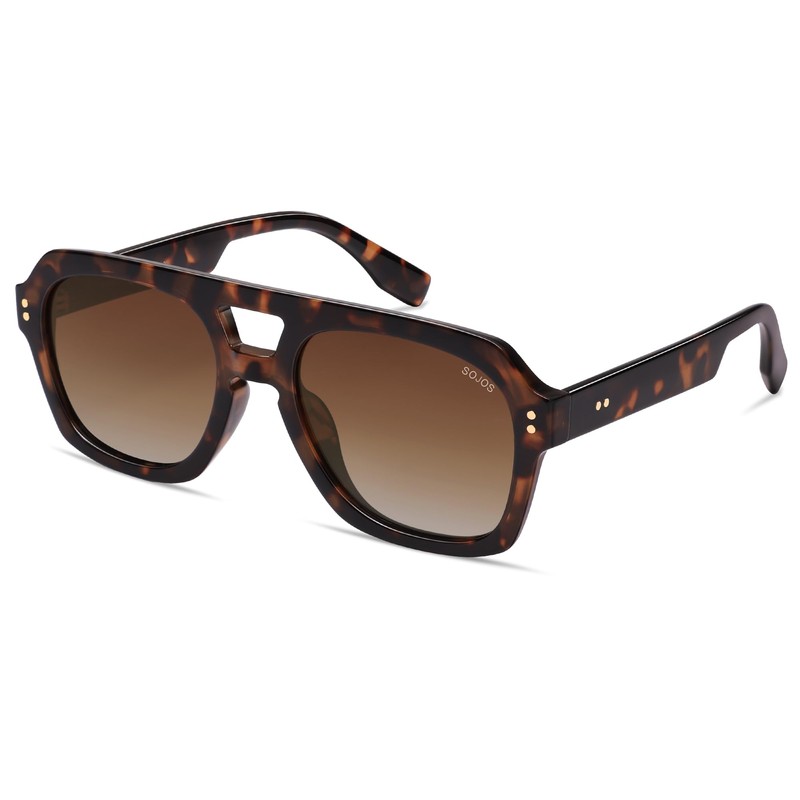 SOJOS Retro Thick Polarized Aviator Sunglasses for Women Men, Large