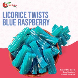 NY Spice Shop Jumbo Licorice Twists Blue Raspberry Flavored - Jumbo 2" Inch Chewy Fruit Flavored Sweet Blue Licorice Rope Candy - Soft and Delicious Liquorice Twirls Candy for Candy Buffet - 1 Pound