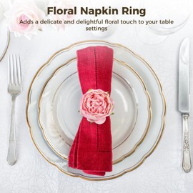 8 servilleteros de rosa rosa, servilleteros de tela floral para mesa de comedor, decoraciones románticas de mesa para el día de San Valentín, boda, Acción de Gracias, fiesta de cumpleaños
