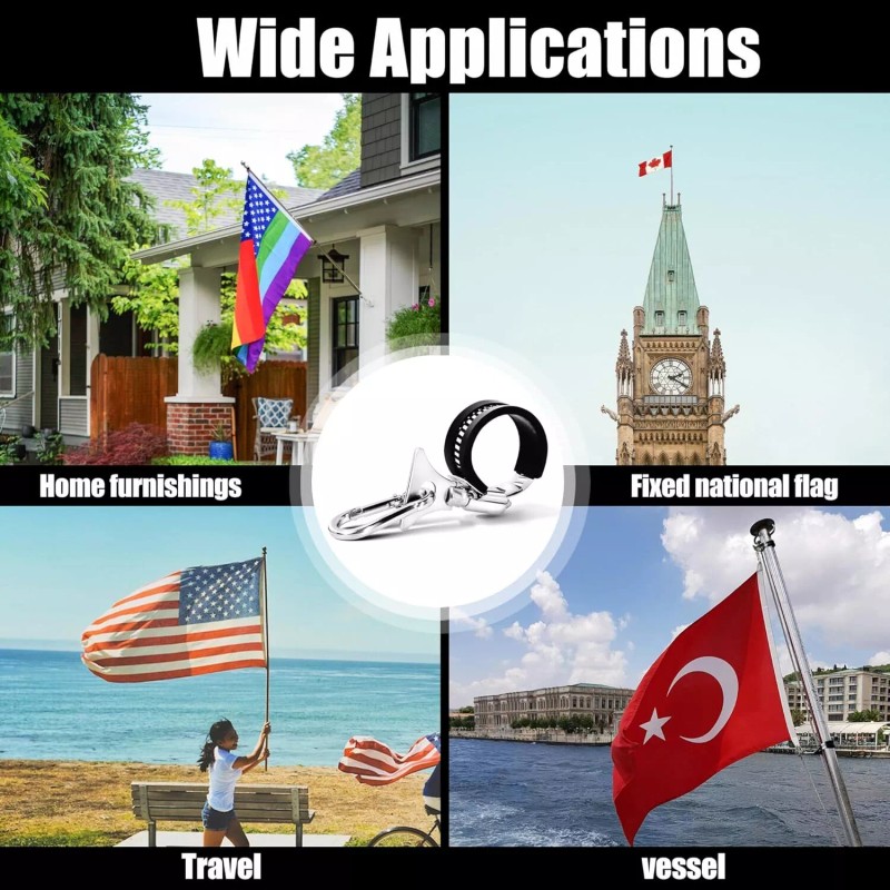 Anley 4 Pack Flagpole Clamp and Clip Kit Stainless Steel