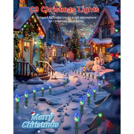 VCOKEN Christmas Pathway Lights - 24.57FT 20 LED Bright Shatterproof C9 Christmas Lights Outdoor, Multicolored Waterproof Walkway Lights with Stakes for Lawn Garden Sidewalk Christmas Decorations