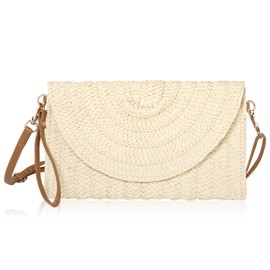 Aucuu Straw Crossbody Bag, Women's Shoulder Bag, Clutch Shoulder Bag, Envelope Purse, Raffia Bag, for Summer Beach, Women's Travel and Holiday, Beige-Small