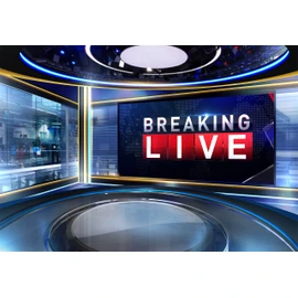 CORFOTO Fabric 12x8ft News Broadcast Backdrop TV Show Newscaster Studio Photography Breaking Media Monitor Equipment Microphone Reporter Interview Stage Video Recording Photocall Background Props