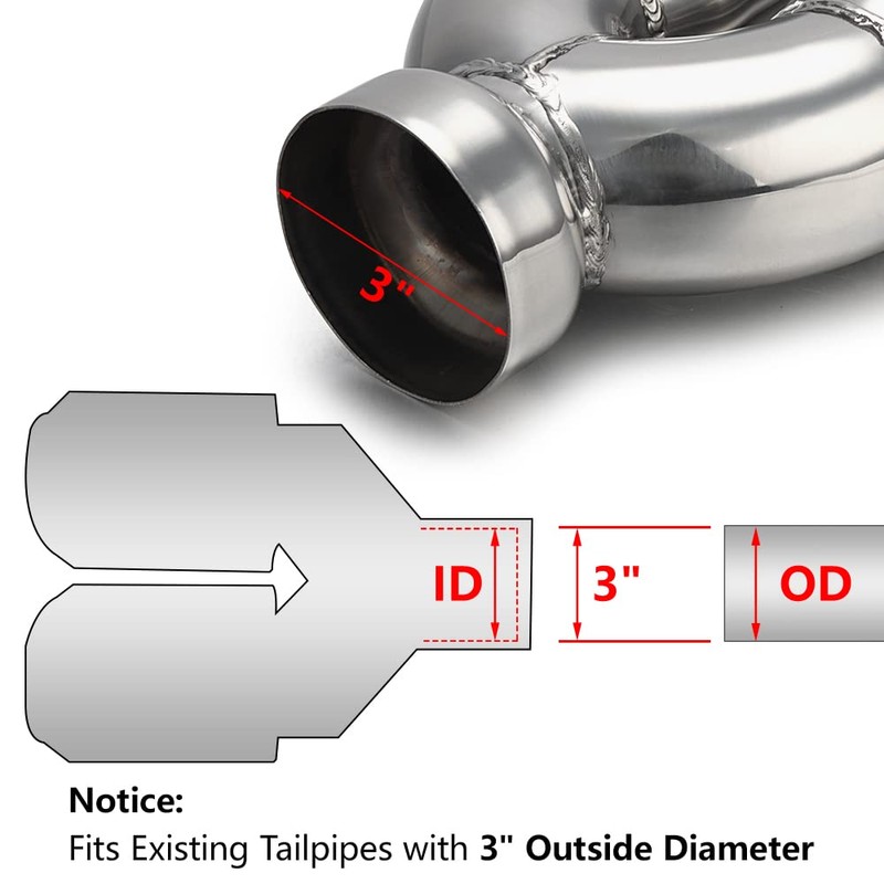 A-KARCK Dual Outlet Exhaust Tip 3" Inlet,Polished Double Wall Tailpipe