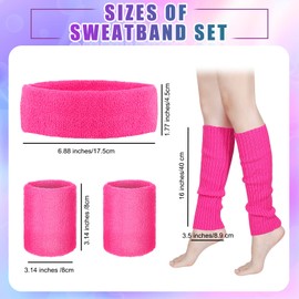 SATINIOR 80s Women Workout Outfit Neon Leg Warmer Headband Wristbands Fanny Pack Set 80s Accessories for Yoga Running(Rose Red, Fluorescent Green)