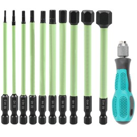 HAPPOW Pack of 11 Impact Wrench Bits, with 10 Hexagonal Screwdriver Bits and 1 Screwdriver Bit Holder, 100 mm Bit Set Long, 1/4 Inch S2 Ball Head Impact Wrench Bit Set, Magnetic Bit Set