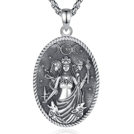 EUDORA Sterling Silver Triple Moon Goddess Necklace for Women, Vintage Wiccan Necklaces Hecate Hekate Pendant Religious Amulet Pagan Protection Jewelry Gift for Women Best Friend Sister, 20"+2"