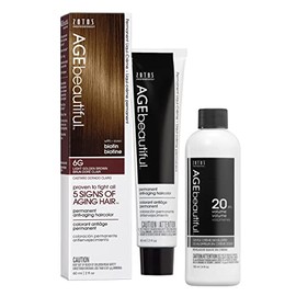 AGE beautiful Permanent Hair Color Dye Liqui Creme & Developer 20 Volume | 100% Gray Coverage | Anti-Aging | Biotin for Thicker, Fuller, Healthier Hair | 6G Light Golden Brown