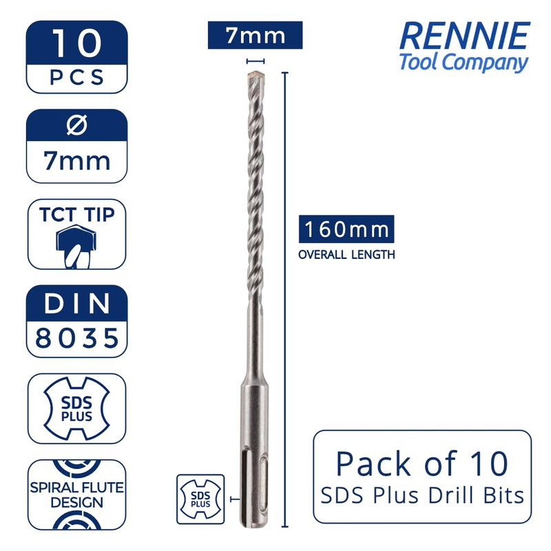 10 Pack Of - 7mm x 160mm long SDS Plus