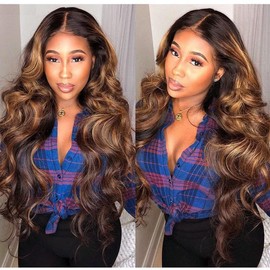 22 Inch Highlight Ombre Lace Front Wig Human Hair Colored 4/27 13x6x1 HD Transparent Lace Frontal Wigs Ombre Blonde Body Wave Human Hair Wigs for Women 150 Density Pre Plucked