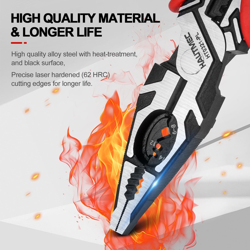 HAUTMEC 9" Linesman Pliers,High Leverage Combination Pliers 4 in 1