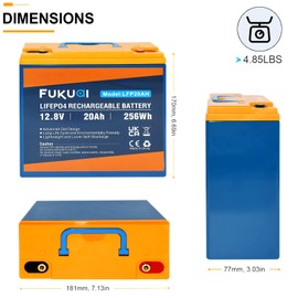 Fukuai 12V 20Ah LiFePO4 Lithium Battery, 2000+ Deep Cycles Rechargeable Battery for Solar, E-Scooters,Camping,Off-Grid Applications,Built-in 20A BMS