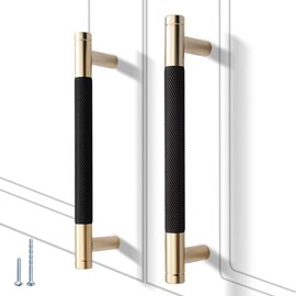 Guoharda 12 Pack 5 Inch 128 mm Knurled Cabinet Handles Cabinet Pulls Aluminum Handles Pulls Gold and Black Oxidation Finish with Diamond Pattern 6" Length (5" Hole Center)