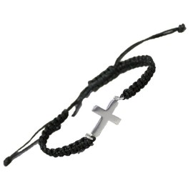 Sterling Silver Greek Orthodox Cross with Rosary (Komboskini) style adjustable macrame bracelet, handmade in Greece