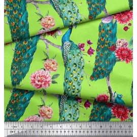Soimoi Cotton Canvas Fabric Floral & Peacock Bird Decor Fabric Printed metre 56 Inch Wide
